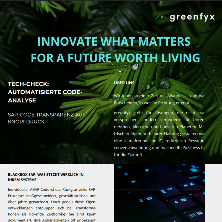 Werbeflyer von greenfyx über die SAP Codeanalyse