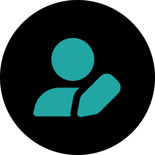 Unterzeichner hinzufügen Symbol eines stilisierten Benutzers in blau auf schwarzem Hintergrund.